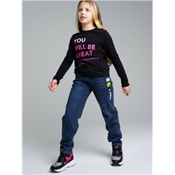 Брюки текстильные джинсовые утепленные флисом для девочек