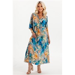 Платье штапель  6143/05/Бирюзовый, бежевый