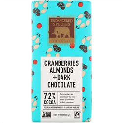 Endangered Species Chocolate, Клюква, миндаль и темный шоколад, 85 г (3 унции)