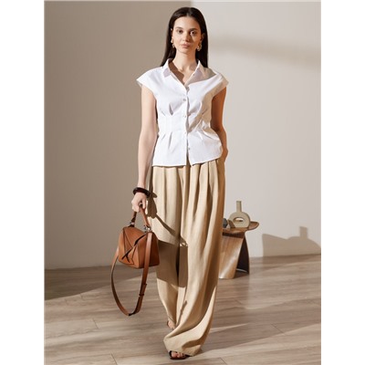 Блузка приталенного кроя с коротким рукавом из легкого хлопкового поплина c эластаном