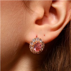 Серьги цветы ювелирная бижутерия коллекция "Дубай", покрытие позолота, вставка: фианиты: цвет: прозрачный и розовый, арт.213.644