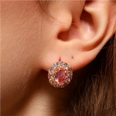 Серьги цветы ювелирная бижутерия коллекция "Дубай", покрытие позолота, вставка: фианиты: цвет: прозрачный и розовый, арт.213.644