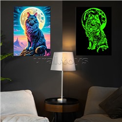 Картина по номерам 40х50 "Космическая кошка" со светящейся краской (22 цв.)