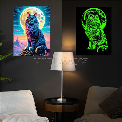 Картина по номерам 40х50 "Космическая кошка" со светящейся краской (22 цв.)