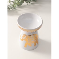 Аромалампа для эфирных масел «Индийский слон», керамика, белая с золотом, 9.3×9.3×11.8 см