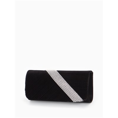 Сумка-клатч вечерняя на магните, на длинной цепочке, с серебристой вставкой, чёрная