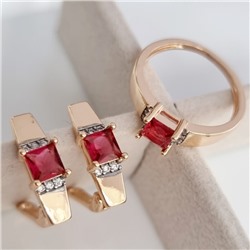 Комплект ювелирная бижутерия коллекция  "Дубай" серьги и кольцо 19 р, покрытие: позолота, вставка: фианиты, цвет: малиновый и прозрачный, арт.217.298-19