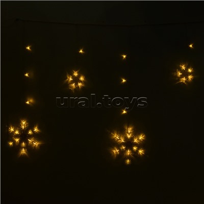 Электрогирлянда-занавес светодиодная "Снежинки", теплый