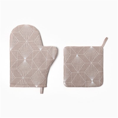 Набор кухонный «Доляна» Geometry: варежка-прихватка 20×28 см, прихватка 19×19 см,100% хлопок