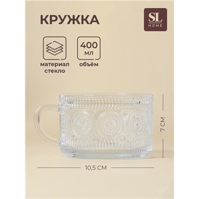 Кружка «Ларго», 400 мл, 13.2×7 см, стекло, прозрачная