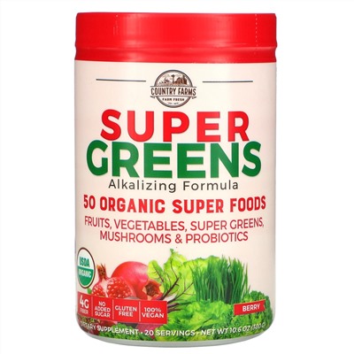 Country Farms, Super Greens, Alkalizing Formula, Berry, 10.6 oz (300 g)