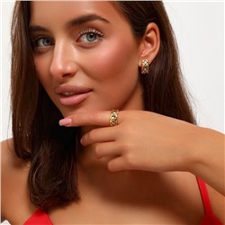 Комплект ювелирной бижутерии Итальянское золото (покрытие желтое 14к) серьги и кольцо 19 р, вставка: фианиты, цвет: прозрачный, арт.217.333-19