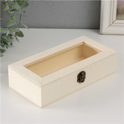 Шкатулка для росписи дерево со стеклом «Прямоугольная», для творчества, декора, замок пряжка, 18.5×9×4.5 см
