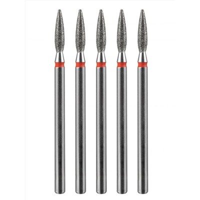 MANITA Фреза алмазная пламя острое удлиненное для аппаратного маникюра 856.104.243.100.023 ФАП-2.3-10М, красная насечка, ø 2,3 мм, 5 шт. 28343