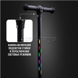 Самокат 3-х колесный ROCKET,колеса PU со светом, светящаяся стойка, ABEC 7, черный