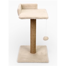 Когтеточка-столбик Petmil «Релакс», 60×35×35 см, с полкой - лежанкой и игрушкой, джут, бежевая