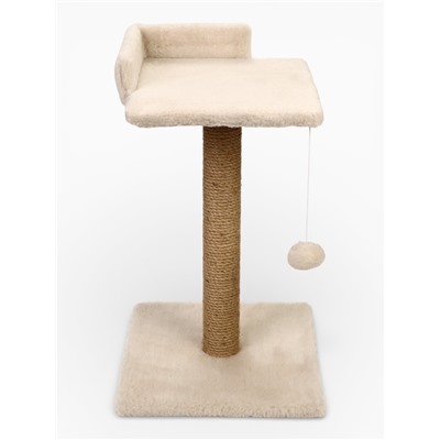 Когтеточка-столбик Petmil «Релакс», 60×35×35 см, с полкой - лежанкой и игрушкой, джут, бежевая