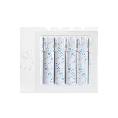 Manita Professional Фреза алмазная пламя острое удлиненное для аппаратного маникюра 856.104.243.100.021 ФАП-2.1 10М, красная насечка, ø 2,1 мм, 5 шт. KRISTALLER, 1231195