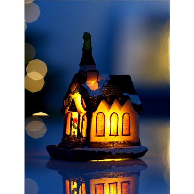 Светодиодная фигура «Дом с башней» 4.5×9×6 см, керамика, от батареек AG13×3, свечение тёплое белое