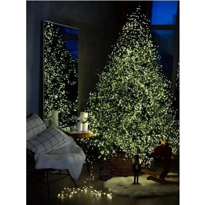 Гирлянда нить МИШУРА, хвойная лапа, (провод ЗЕЛЕНЫЙ) с ПУЛЬТОМ, свечение цветное