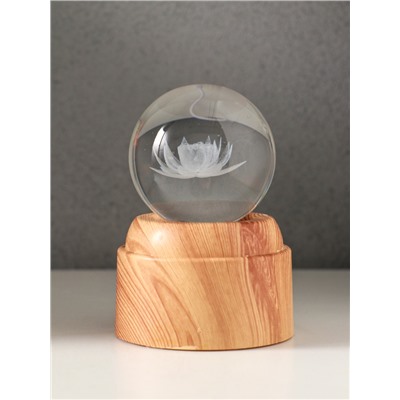 Световая фигурка стекло «Шар. Голограмма: Лотос», 6×LED, d=6 см, крутится, USB, 7×7×10 см