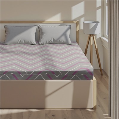 Простыня на резинке 1.5-спальная «Этель. Сиренево-серые зигзаги», 140×200+25 см, поплин