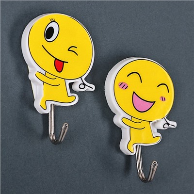 Крючки самоклеящиеся «Бегущий смайлик», 2 шт., рисунок МИКС