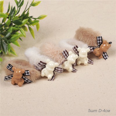 Резинка для волос пушистая набор 5 штук Мишка / YIW-1 /уп 1/