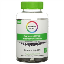 Rainbow Light, Counter Attack, Elderberry with Vitamin C, D, and Zinc, 60 Gummies