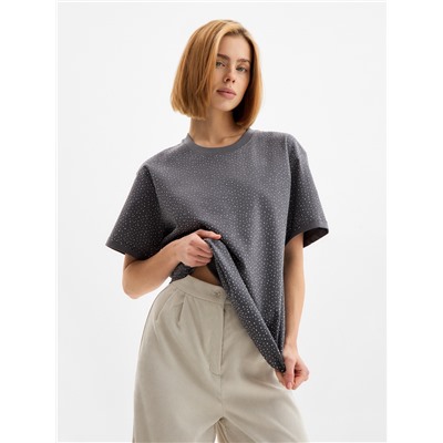 Футболка со стразами женская MIST, серая, размер 46-48