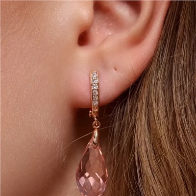 Серьги с кристаллом под Swarovski ювелирная бижутерия коллекция "Дубай", покрытие позолота, цвет: розовый, арт.414.479