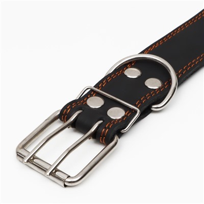 Ошейник безразмерный, 83×4.5 см, ОШ 20-71 см, на синтепоне, кожа, чёрный