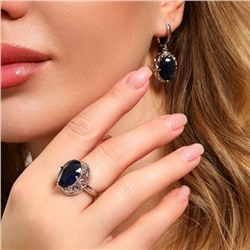 Комплект ювелирной бижутерии с крупным камнем серьги и кольцо 20 р, цвет: синий, арт.213.918-20