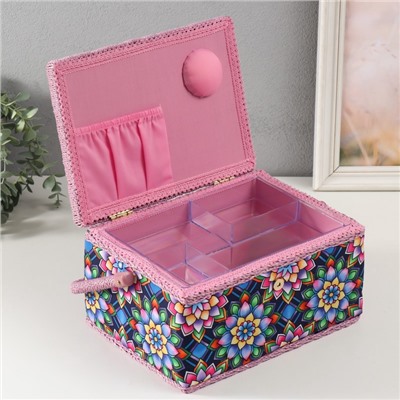 Шкатулка для рукоделия и шитья «Цветы калейдоскопа», хранение ниток, иголок, мелочи, 19×26×14.5 см