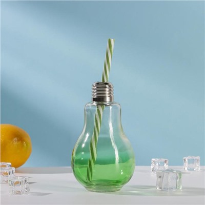 Бокал для коктейля Доляна «Лампочка», 250 мл, с трубочкой, откручивающаяся крышка, стекло, МИКС