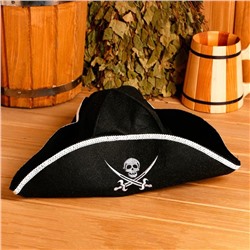 Шапка для бани и сауны «Пиратская шляпа», полиэстер, шерсть, чёрная, «Добропаровъ»