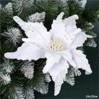 Цветок декоративный Пуансеттия 24х28 см белый / NG33-9 /уп 60/600/