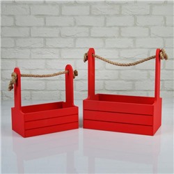 Подарочный ящик Dear, деревянный, ручка - канат, красный, набор 2 шт.