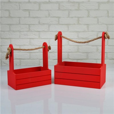 Подарочный ящик Dear, деревянный, ручка - канат, красный, набор 2 шт.