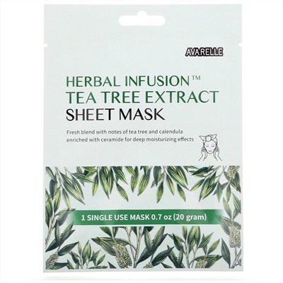 Avarelle, Herbal Infusion, тканевая маска с экстрактом чайного дерева, 1 шт., 20 г (0,7 унции)