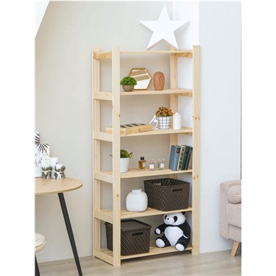 Стеллаж деревянный, 6 полок, сосна, 170×74×37.5 см, усиленный