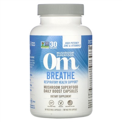 Om Mushrooms, Breathe, Respiratory Health Support, 90 Vegetable Capsules