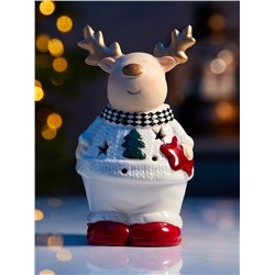 Светодиодная фигура «Олененок в свитере», 13.8×6×7 см, 1 LED, керамика, от батареек LR44×3, тёплый белый свет