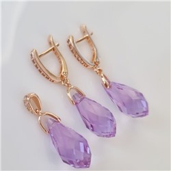 Комплект ювелирной бижутерии коллекция "Дубай" серьги и кулон, покрытие позолота, вставка: искусственный кристалл под Сваровски, цвет: сиреневый, арт.314.829