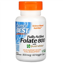 Doctor's Best, полностью активный фолат 800, 800 мкг, 60 вегетарианских капсул