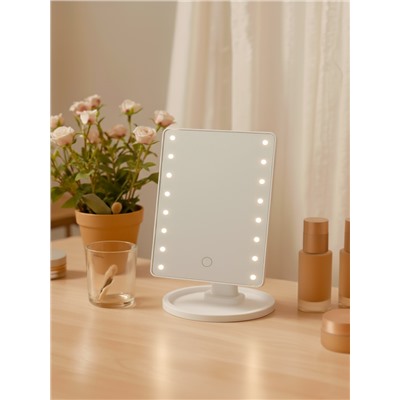 Зеркало KZ-06, подсветка, настольное, 26.5×16×12 см, 16 диодов, сенсорная кнопка, белое