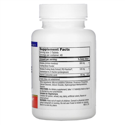 Mushroom Wisdom, Maitake D-Fraction Pro 4X, 120 Vegetarian Tablets