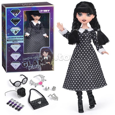 Модная кукла Glam Divas Вэнди с аксессуарами, платье в горох 25 см.