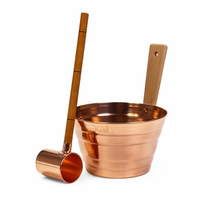 Набор для бани и сауны «Каменка», из двух предметов: ушат, 5 л, медь, деревянная ручка и черпак, 200 мл, медь, деревянная ручка