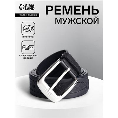 Ремень мужской, ширина 3.6 см, протектор, винт, пряжка металл, чёрный